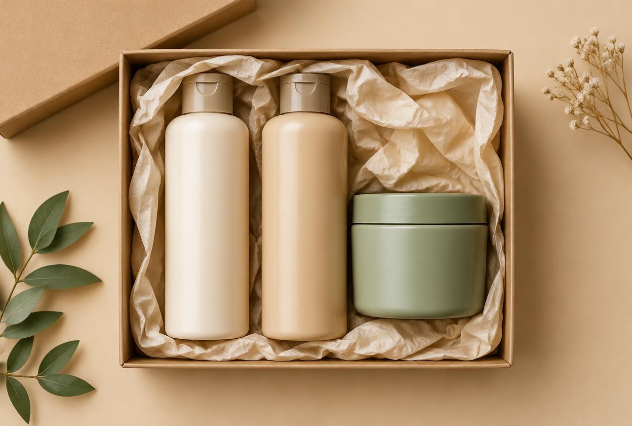 Kit de shampoo, condicionador e máscara em caixa de presente